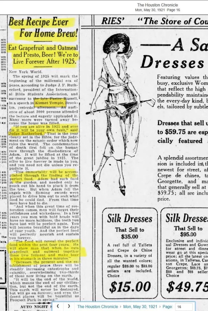 Articolo di The Houston Chronicle del 30 maggio 1921, pagina 16