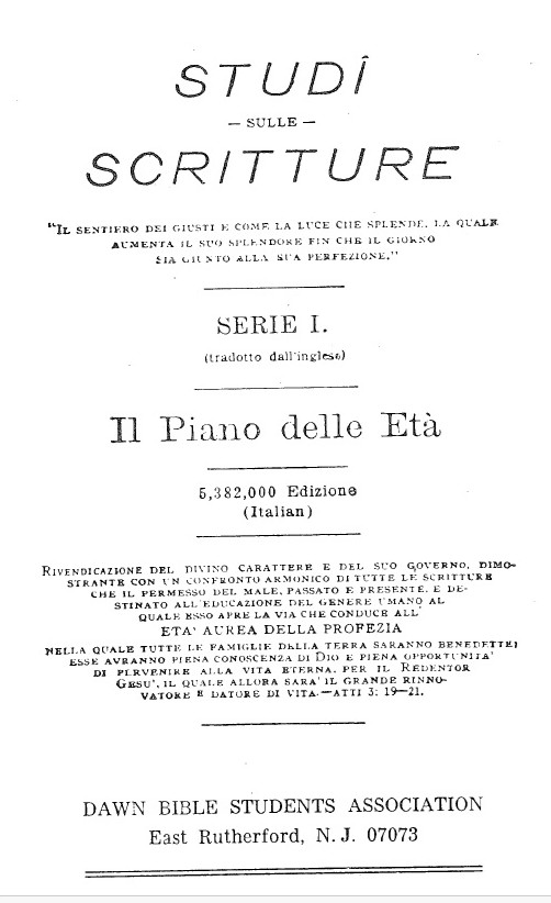 Frontespizio dell'edizione italiana Il Piano delle Età